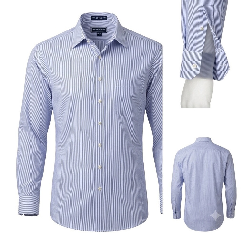Paul Fredrick Dress Shirt Mens 20 37 Blue White Purple Stripe Long Staple Cotton